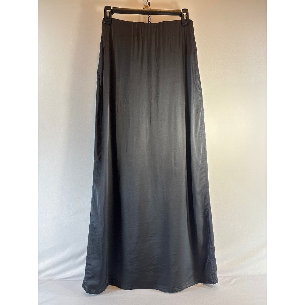 Kith Women's Steel Gray/Blue Satin Maxi Skirt XS Minimalist Elegant Side Slit